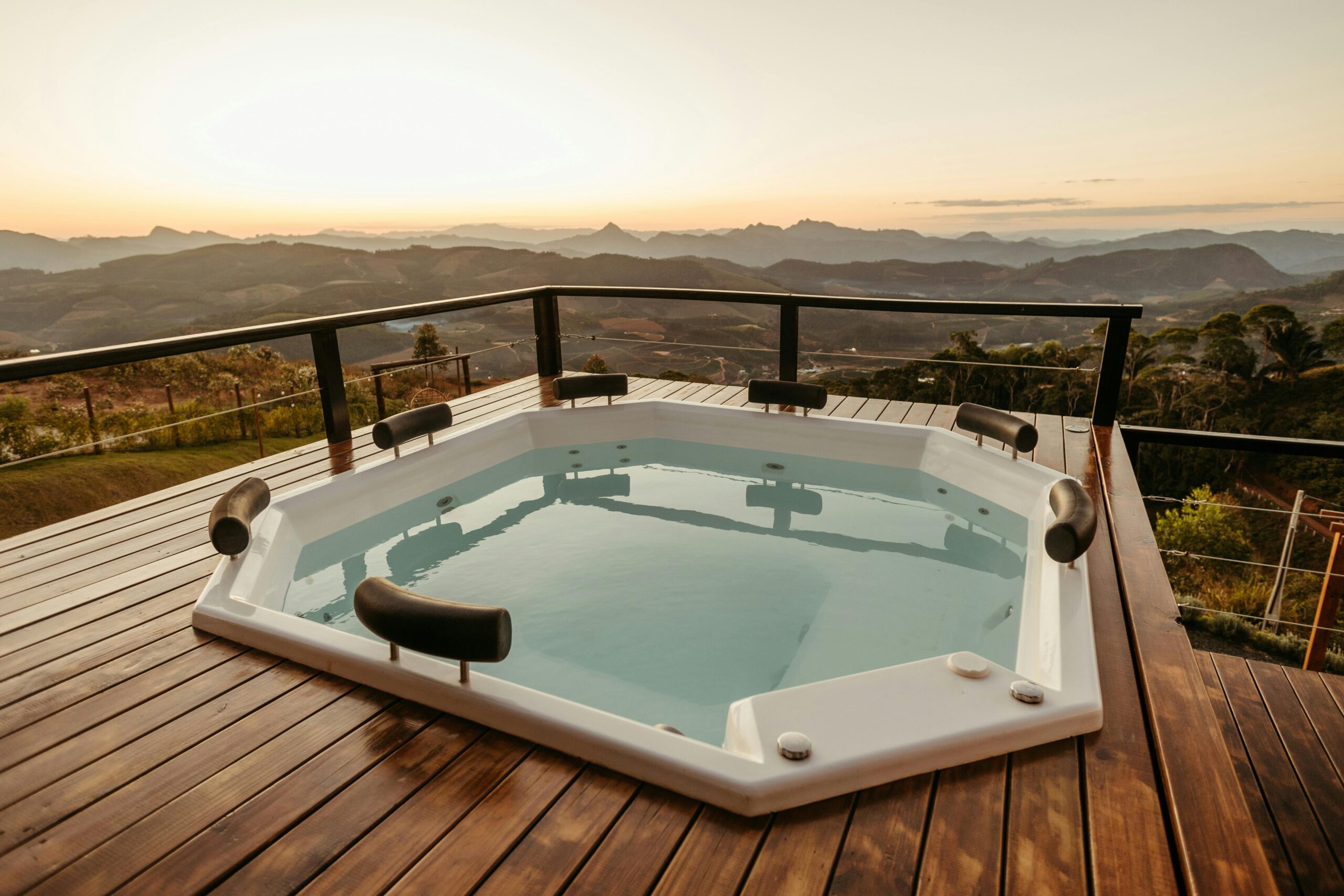 A breathtaking view of the Smoky Mountains from a cozy log cabin's deck