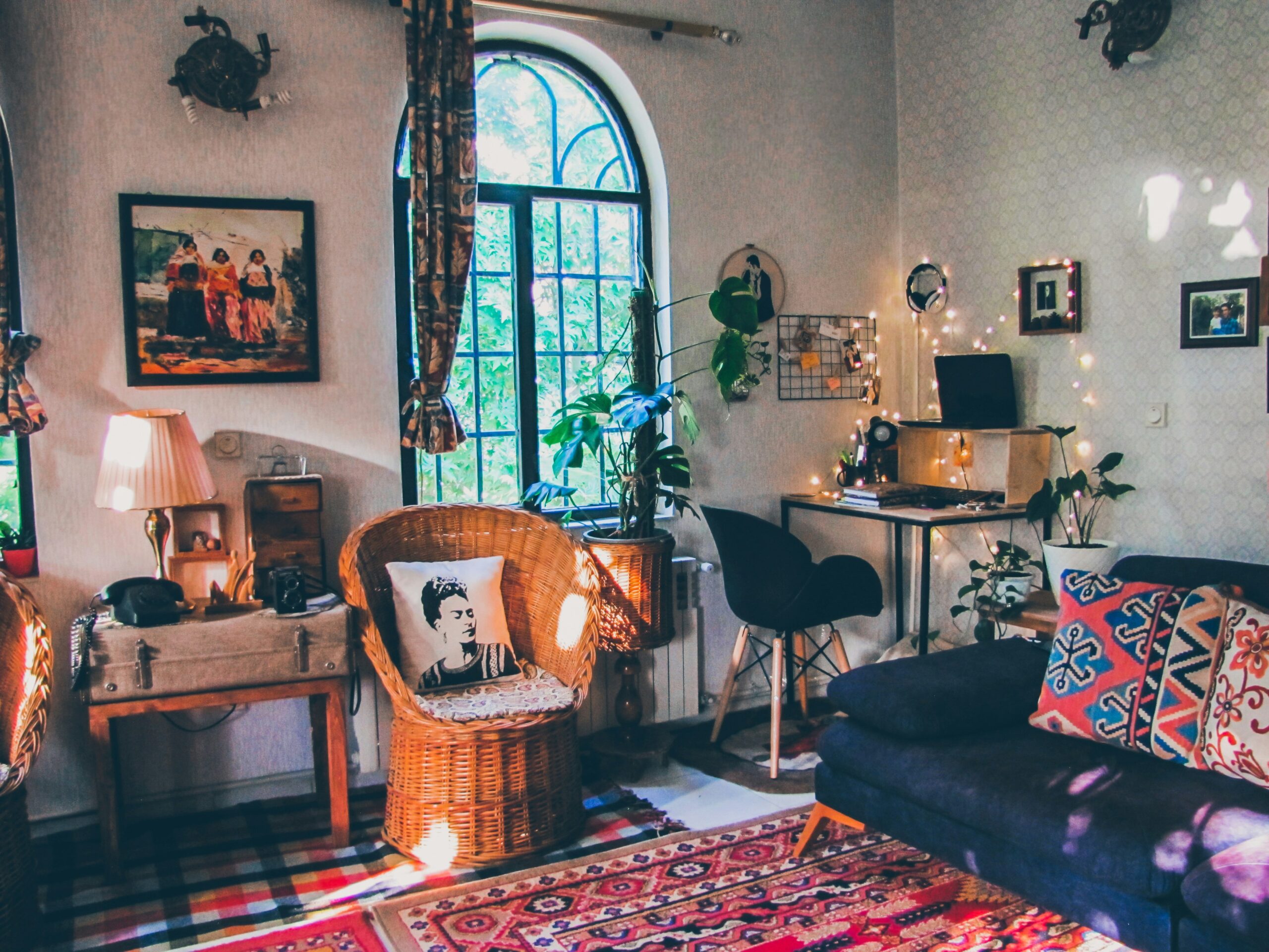 Traveler enjoying vintage decor inside historic home