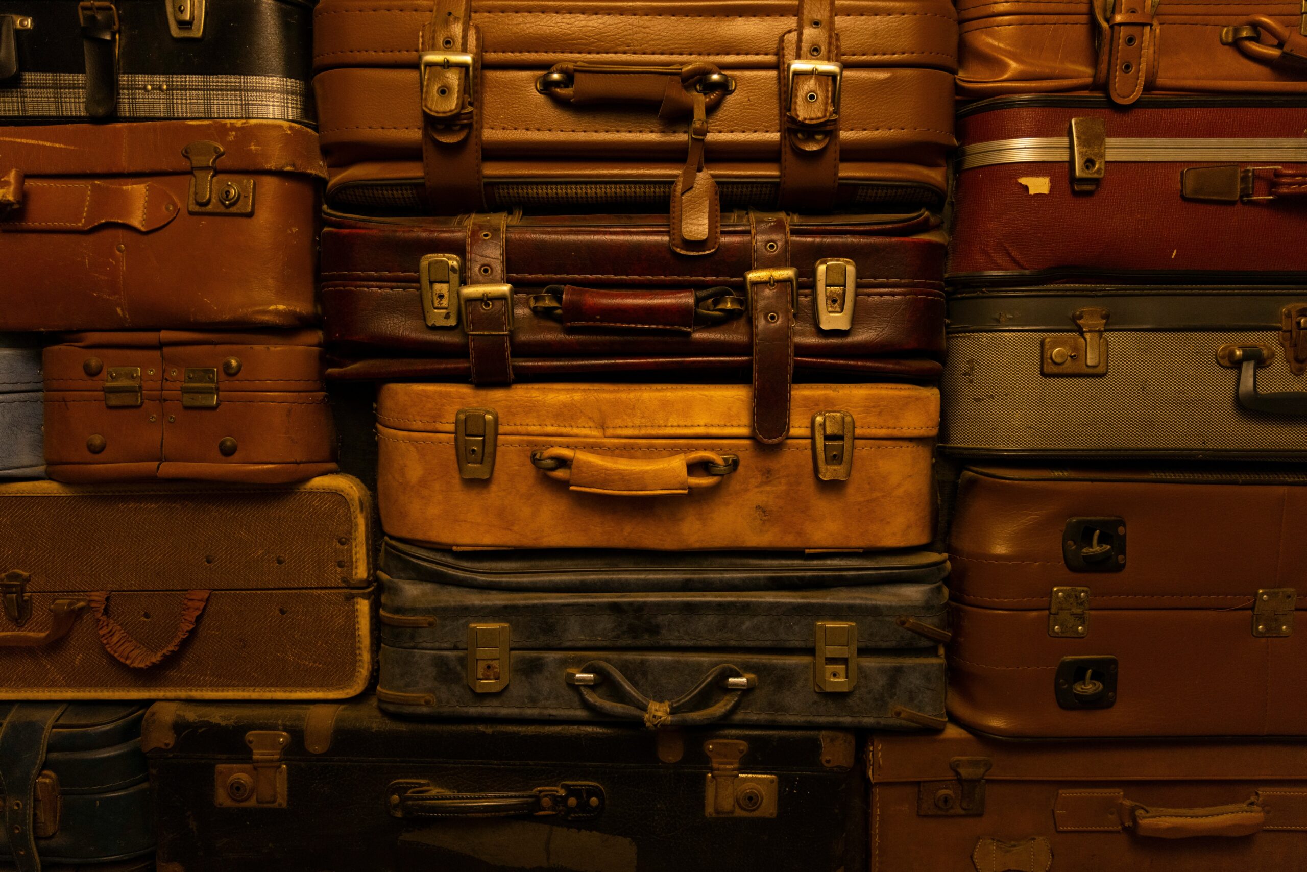 vintage suitcase on cobblestone street
