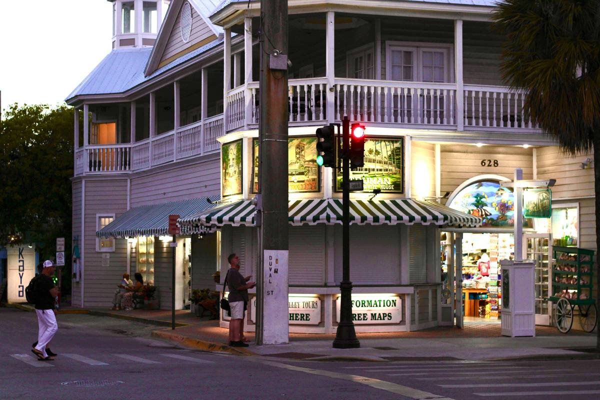 Map showing Key West's official Historic District boundaries with highlighted streets and landmarks like Duval Street and Hemingway Home